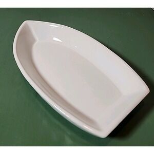 White Ceramic Boat Shaped Dish.  Sushi Plate. Trinket Dish. 8" Long